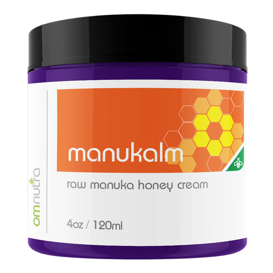 OmNutra New Zealand Manuka Honey Cream jar front shows a premium skin care formula for hydrated skin