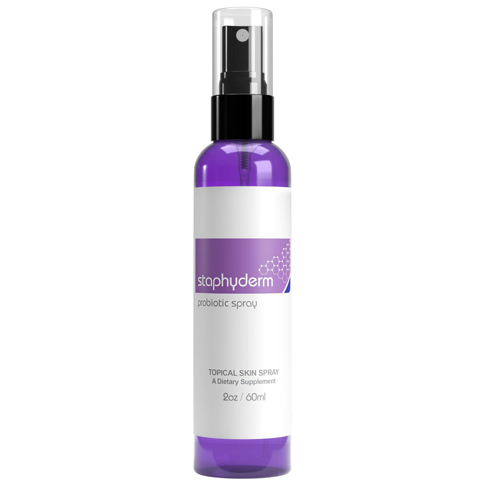 OmNutra Staphyderm bottle closeup showing probiotic formula for balanced skin