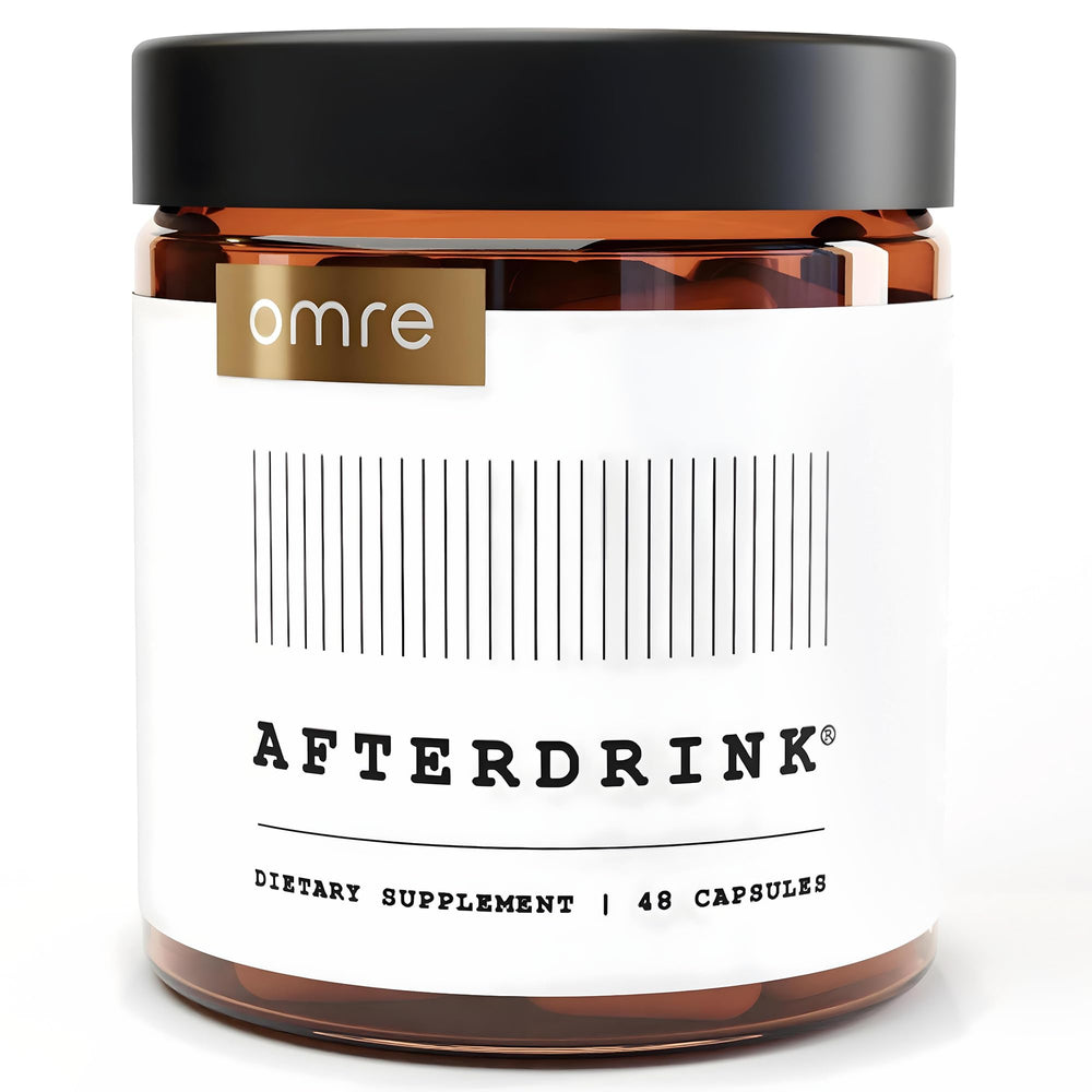 OMRE AfterDrink bottle cap close-up showing easy pre- or post-drinking capsules