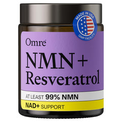 OMRE NMN + Resveratrol bottle showing premium purity for cellular energy support