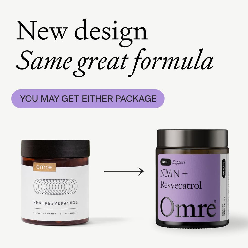 OMRE NMN + Resveratrol capsules designed for easy daily wellness