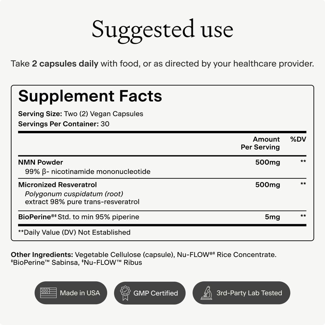 OMRE NMN + Resveratrol third-party tests confirming batch purity