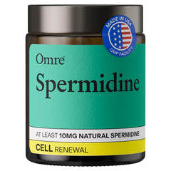 OMRE spermidine supplement bottle front highlighting daily vitality potential