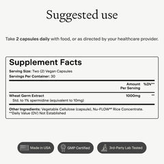 OMRE spermidine supplement ingredient panel emphasizing all-natural formula