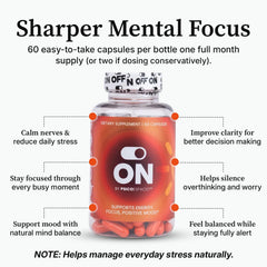 ON by Psicóespacio label details image highlights supplement facts and no artificial fillers