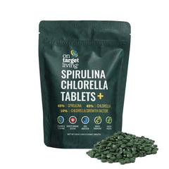 On Target Living spirulina-chlorella tablets pack shows a convenient, nutrient-dense daily option.
