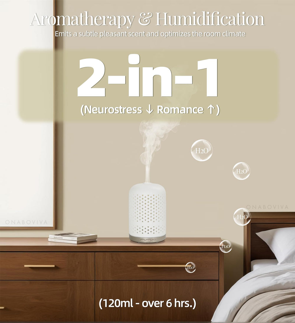 Onaboviva diffuser showing timer settings for tailored aromatherapy sessions