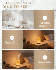 Onaboviva diffuser with gold-painted base adds luxurious decor and calm ambiance.