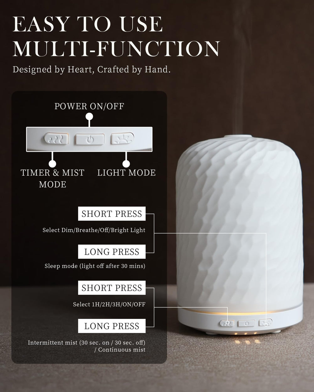 Onaboviva diffuser with timer settings for customized diffusion