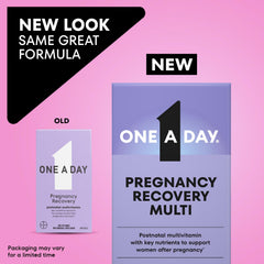 One A Day Postnatal bottle pour, convenient daily dose for breastfeeding support.