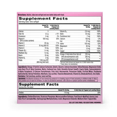 Usage instructions show one softgel and one tablet daily with meals.