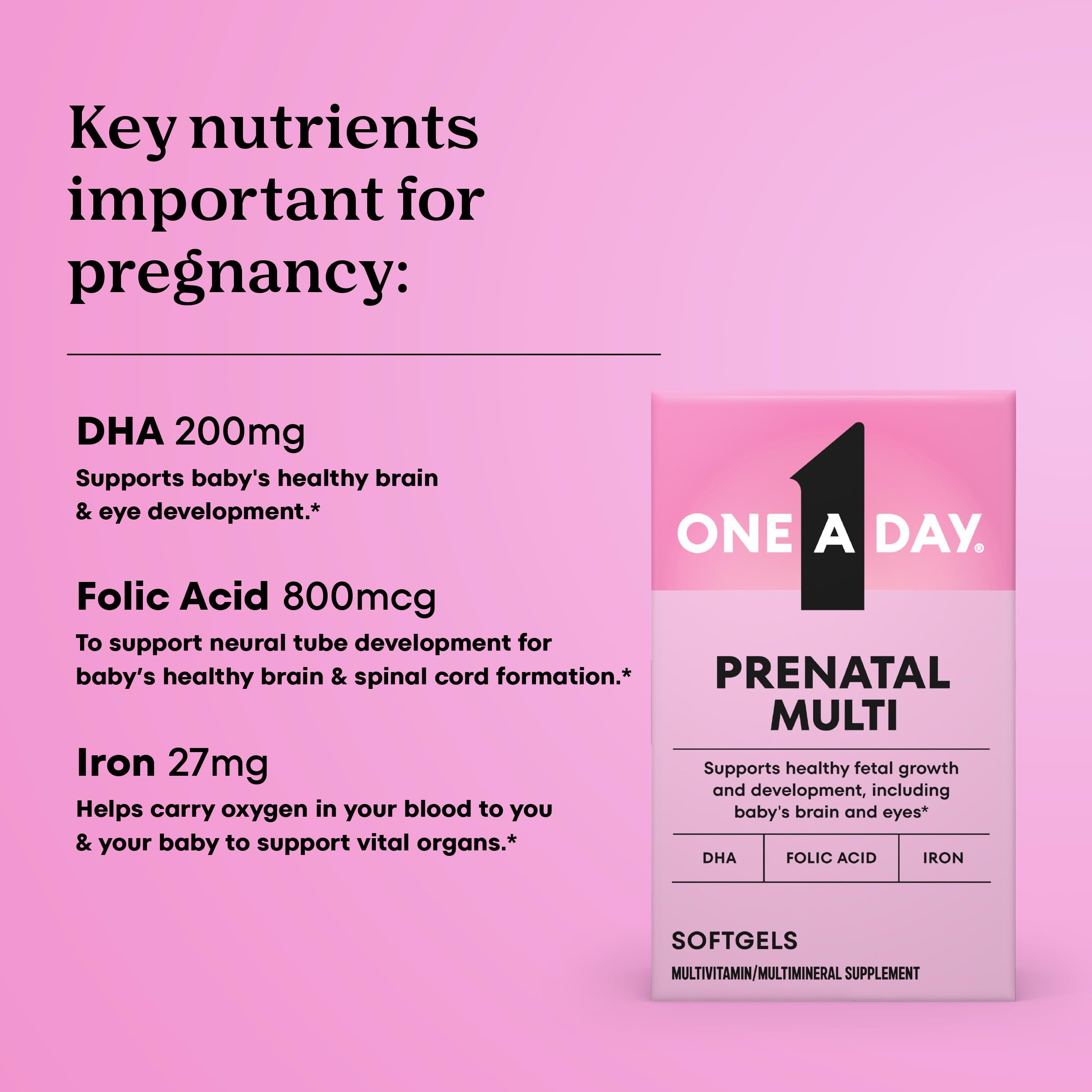One A Day Prenatal softgel capsules ready to take with meals