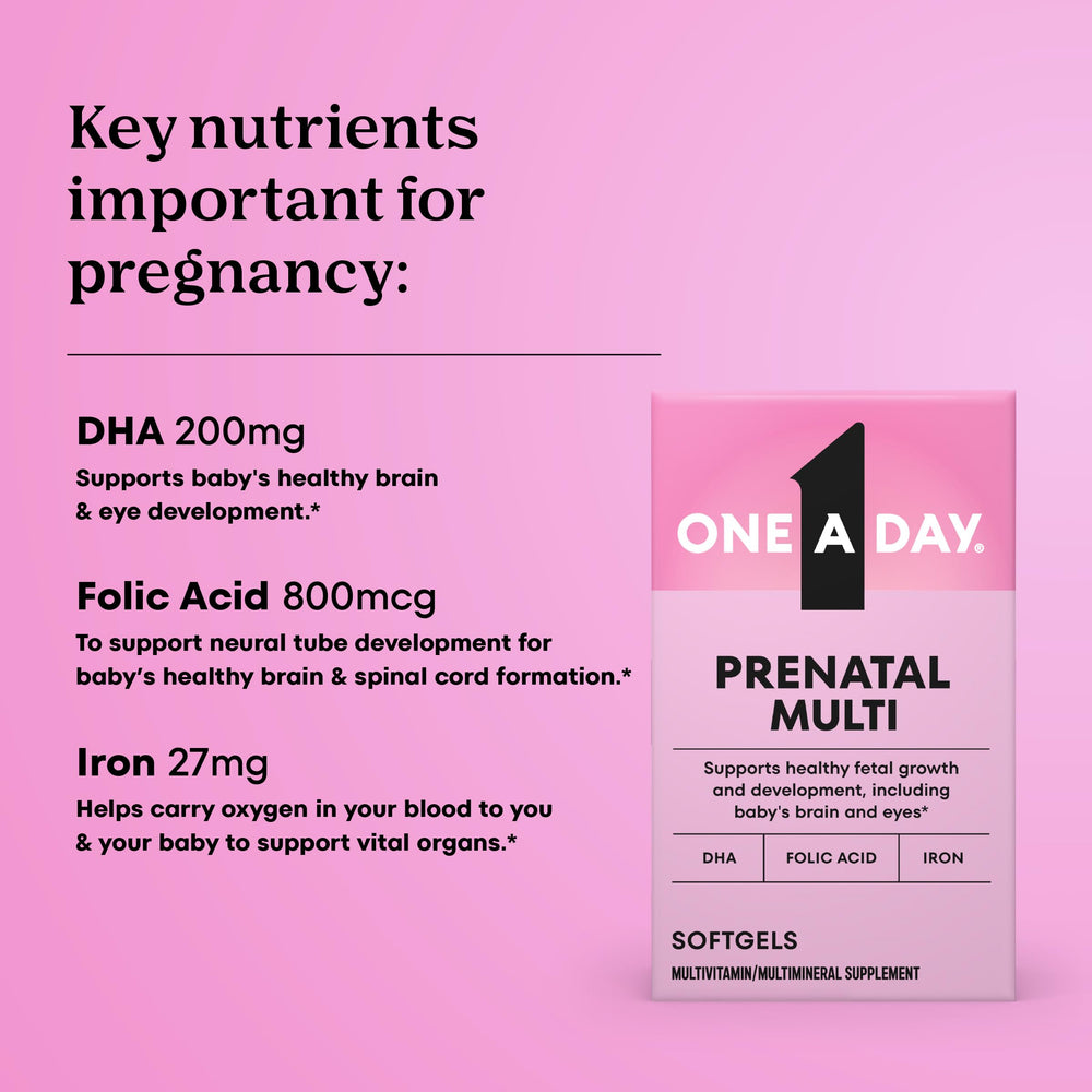 One A Day Prenatal softgel capsules ready to take with meals