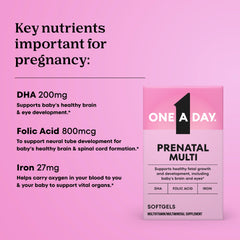 One A Day Prenatal softgel capsules ready to take with meals