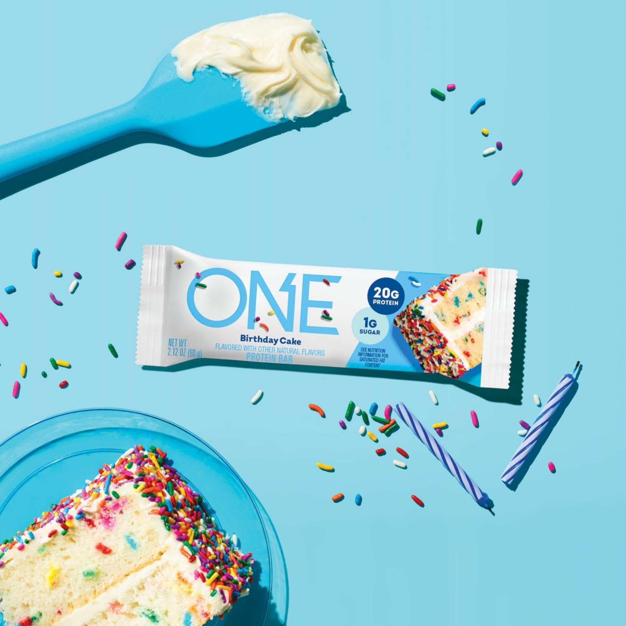 ONE Birthday Cake Bar on desk, quick breakfast or snack.