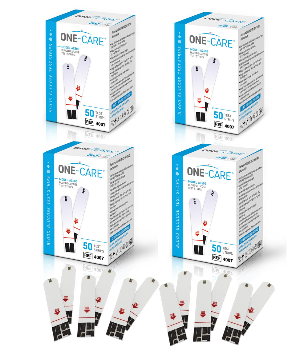 ONE-CARE test strips close-up showing precise reagent area for accurate readings