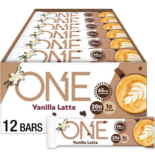 ONE Coffee Shop Vanilla Latte bar in wrapper for on-the-go energy