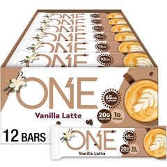 ONE Coffee Shop Vanilla Latte bar in wrapper for on-the-go energy