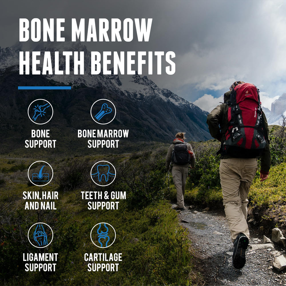 One Earth Health bone marrow scoop beside jar for convenient daily servings.