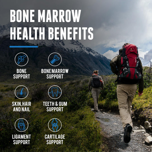 One Earth Health bone marrow scoop beside jar for convenient daily servings.