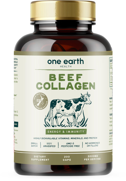 One Earth Health Grass Fed Beef Collagen bottle front view for daily skin support