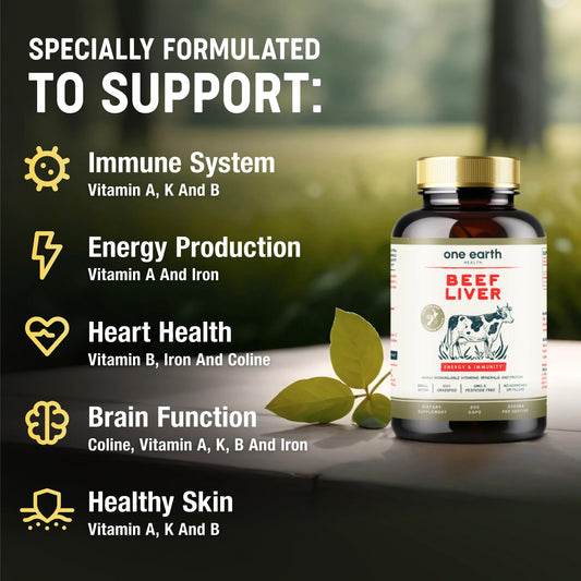 One Earth Health grass-fed New Zealand beef liver highlighting premium source for daily nutrition