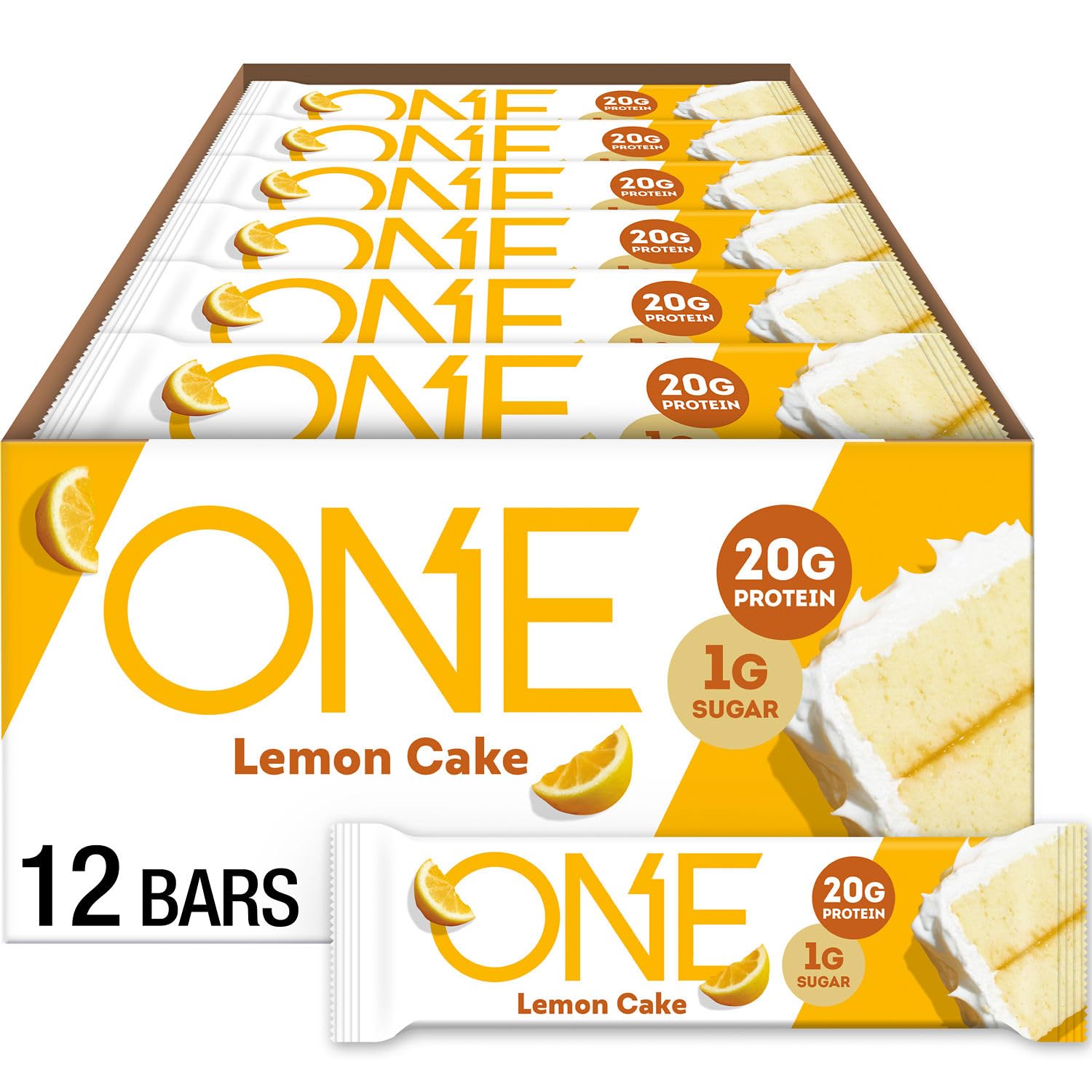 ONE Lemon Cake protein bar in packaging, ready for on-the-go breakfast.