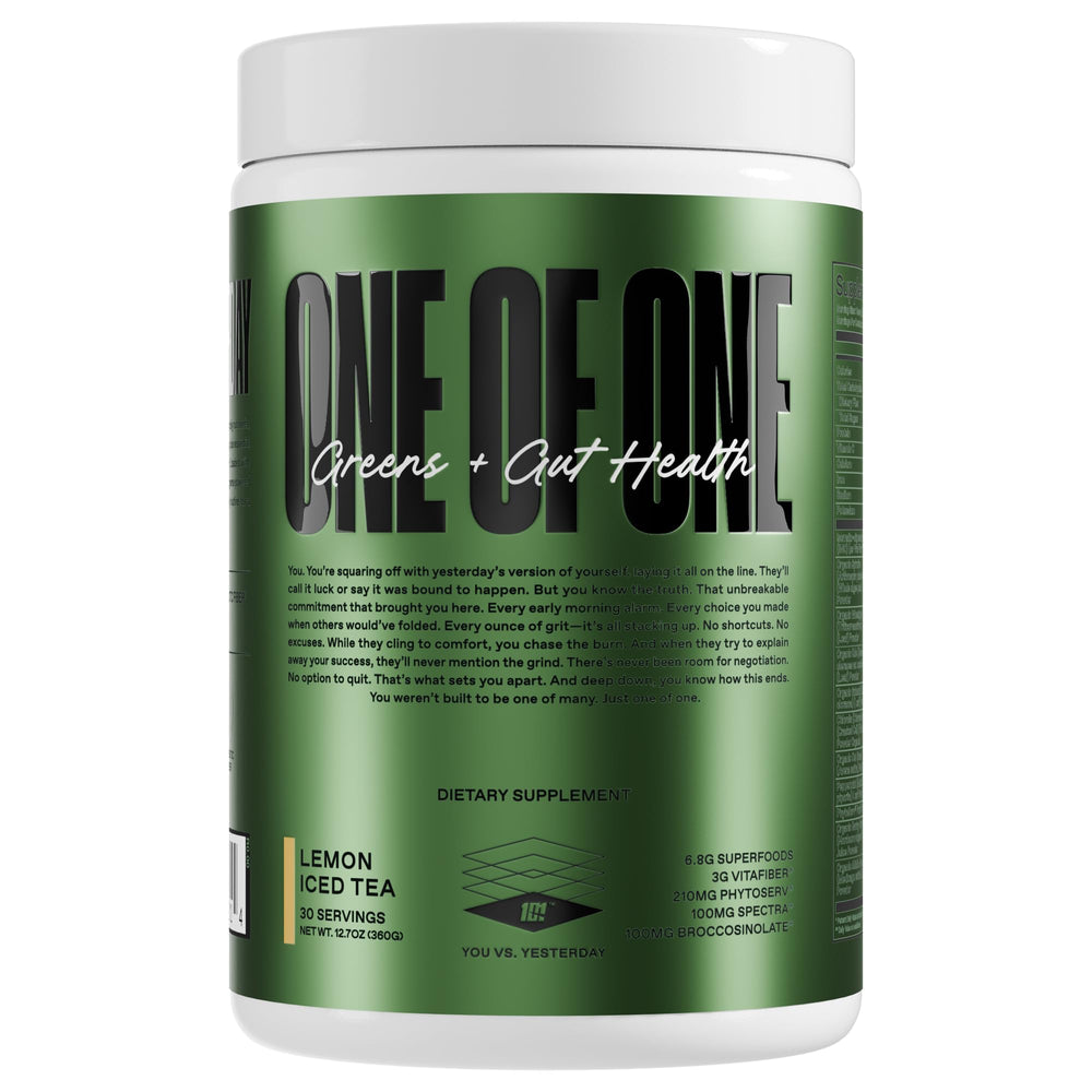 ONE OF ONE Greens & Gut Health packaging front showing premium greens blend for daily vitality