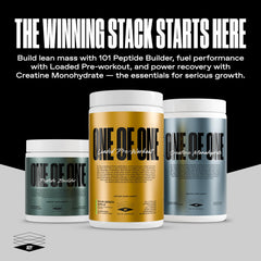 ONE OF ONE Loaded Pre-Workout packaging-closeup signals premium manufacturing and gluten-free promise.