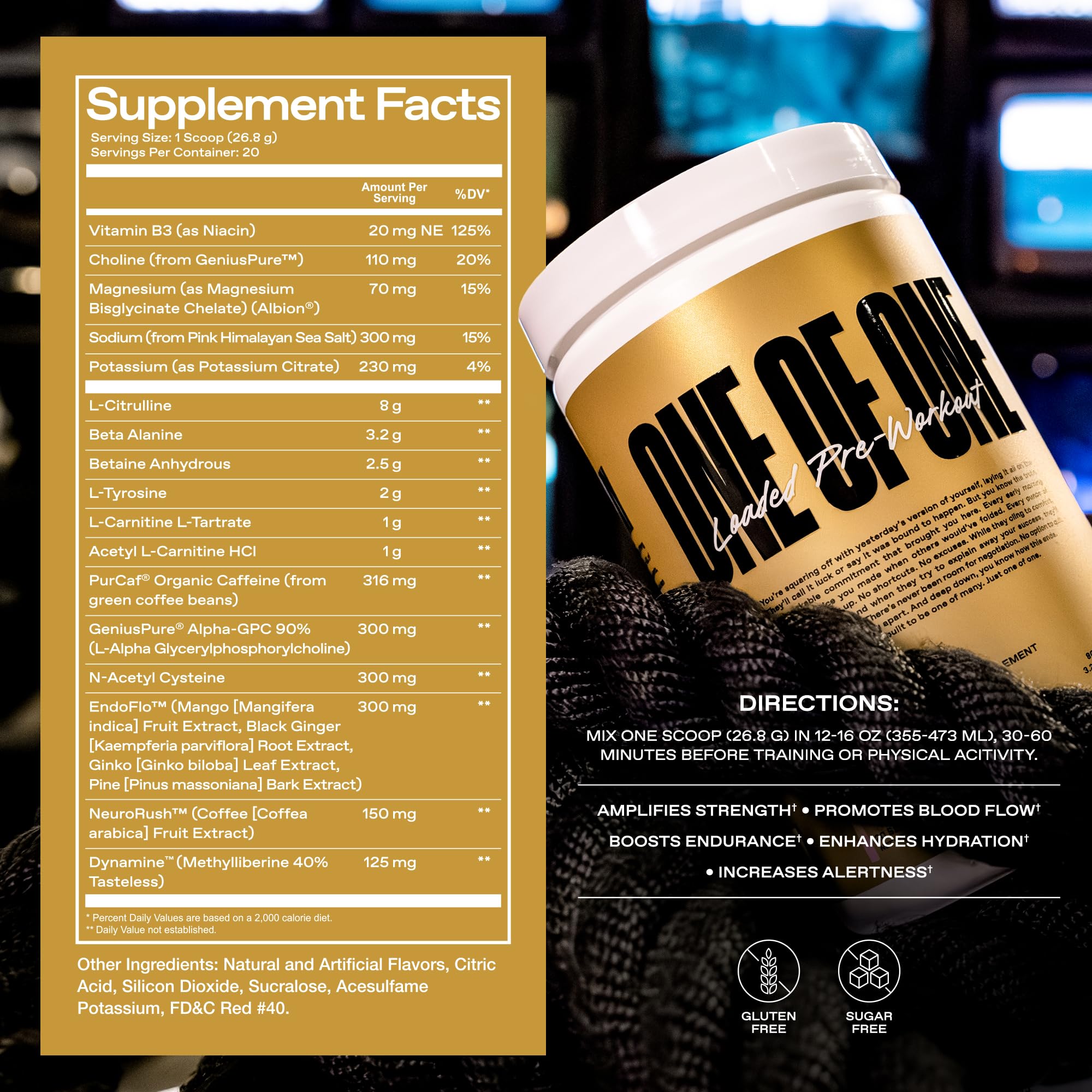 ONE OF ONE Loaded Pre-Workout Pink Burst shaker during training session.