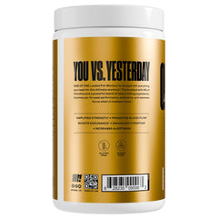 ONE OF ONE Loaded Pre-Workout Pink Burst label closeup highlighting ingredients for focus.