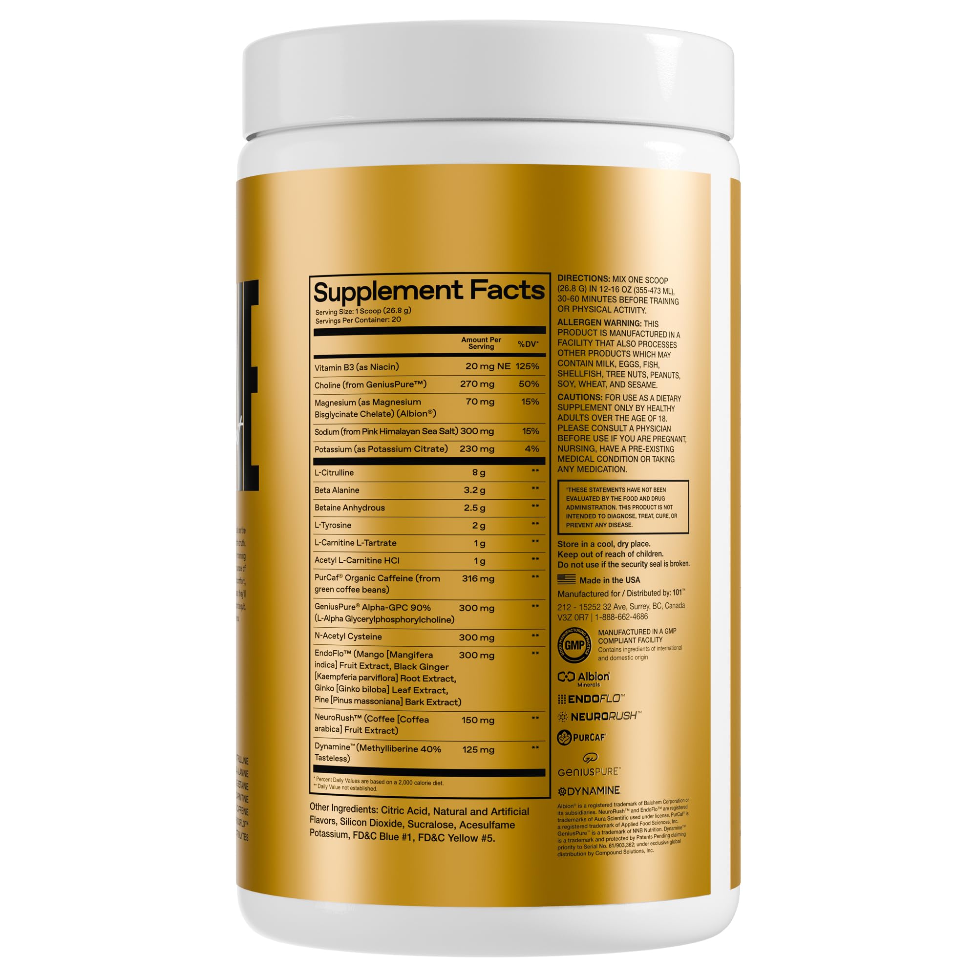 ONE OF ONE Loaded Pre-Workout powder-jar-label highlights gluten-free, high-stim formula for workouts.