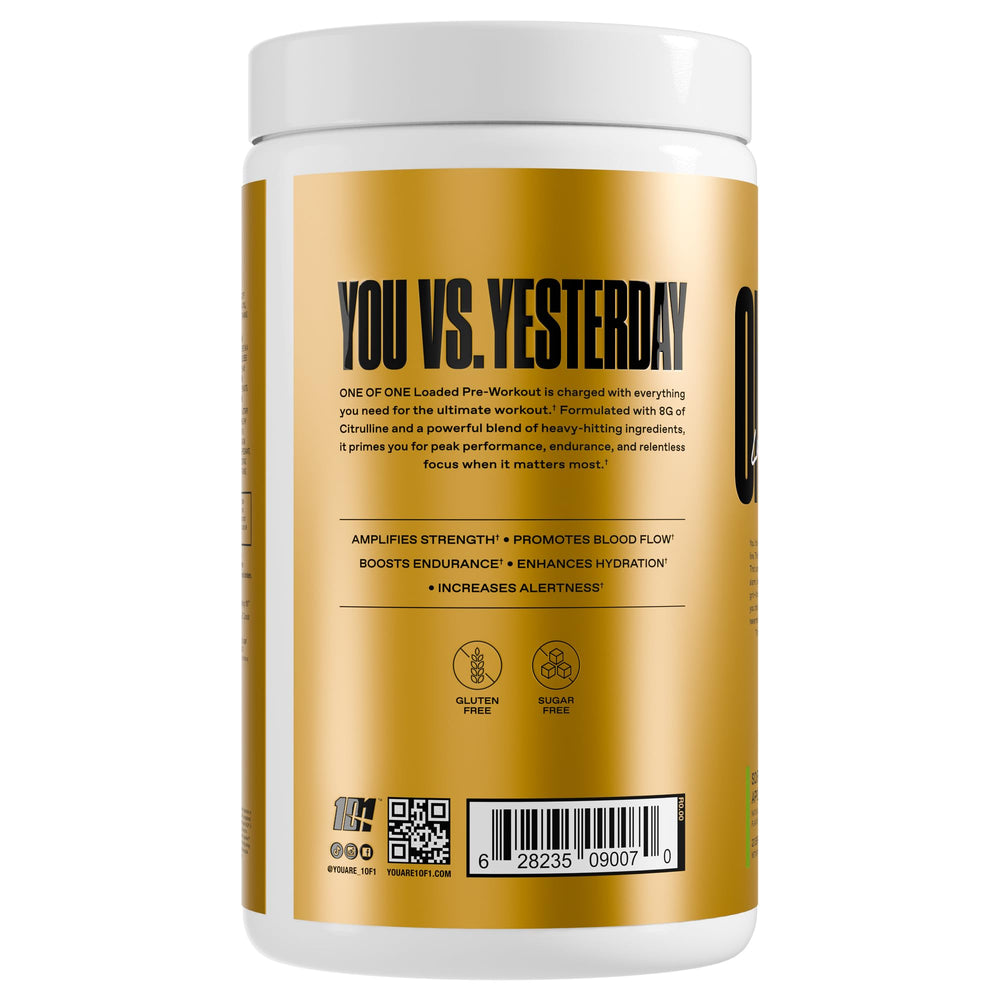 ONE OF ONE Loaded Pre-Workout scoop-dispense enables quick, accurate dosing for faster pre-workout prep.