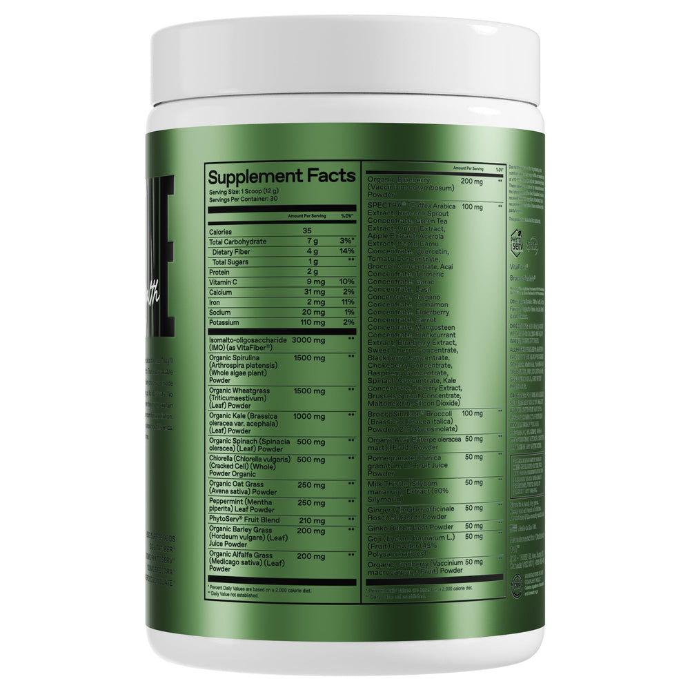 ONE OF ONE mixed berry greens highlights natural energy support.