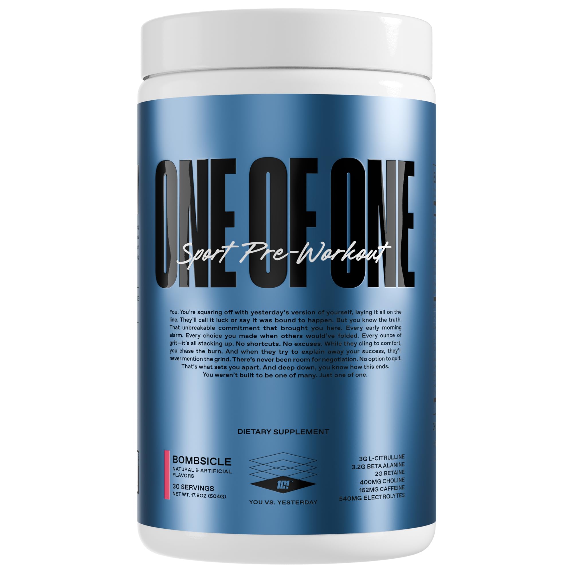 ONE OF ONE Sport Pre-Workout Bombsicle tub with energy-boosting label visible