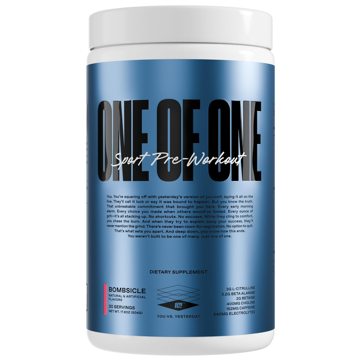 ONE OF ONE Sport Pre-Workout Bombsicle tub with energy-boosting label visible