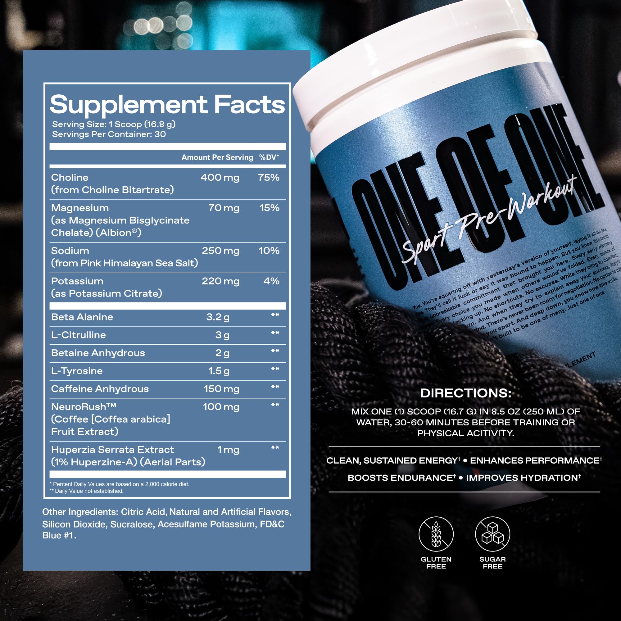 Bombsicle flavor detail on ONE OF ONE pre-workout packaging