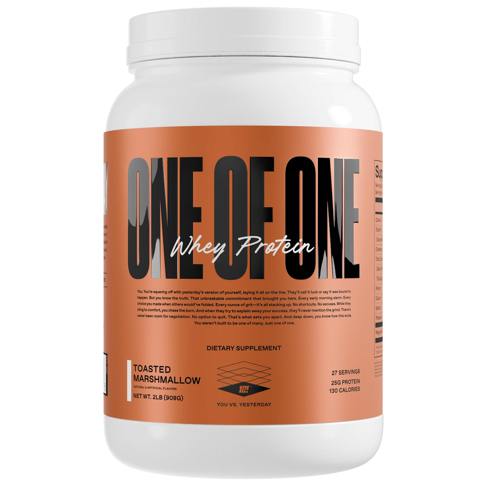 ONE OF ONE Whey toasted marshmallow tin for post-workout recovery