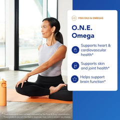 One Omega bottle label close-up emphasizing CO2-extraction purity.