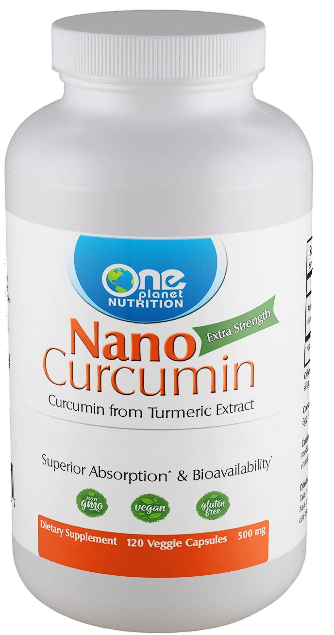 One Planet Nutrition nano-curcumin 500mg bottle highlighting high potency for daily immune support.