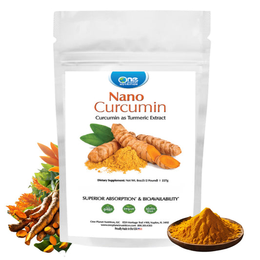 One Planet Nutrition Nano Curcumin Powder bottle ready for daily blending