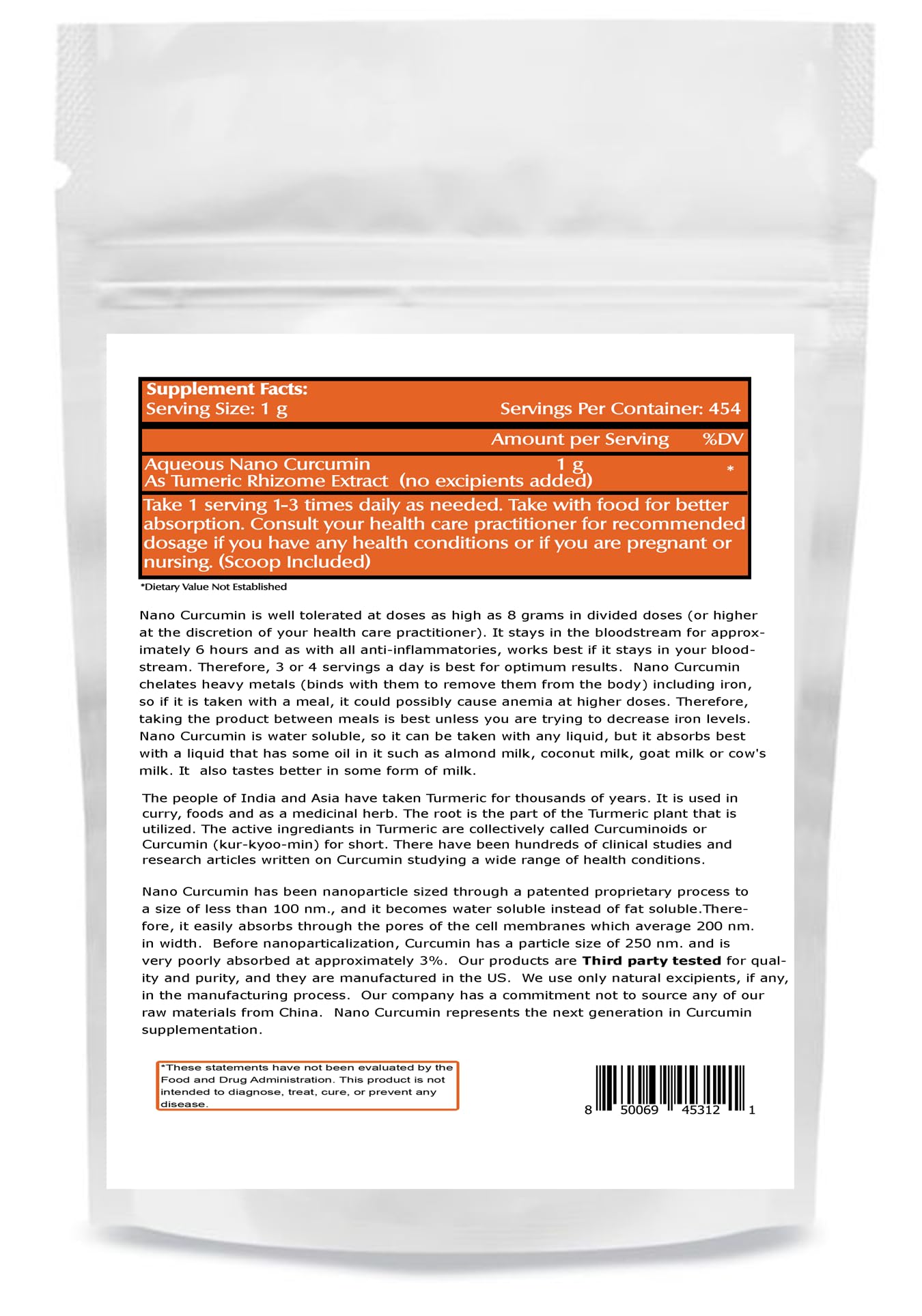 One Planet Nutrition Nano Curcumin powder bulk bag emphasizes bulk supply for daily use