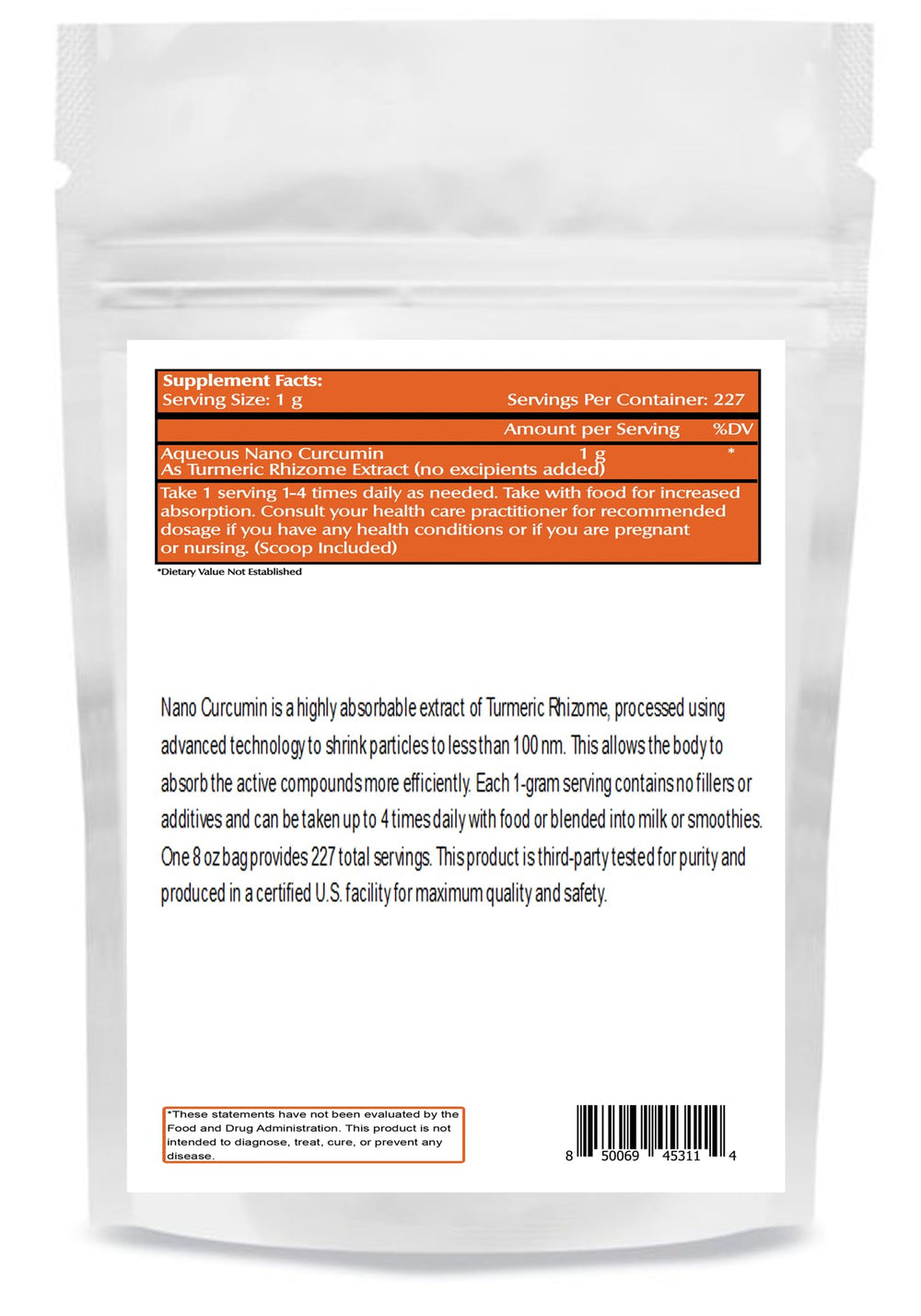 One Planet Nutrition Nano Curcumin Powder measuring scoop for precise dosing