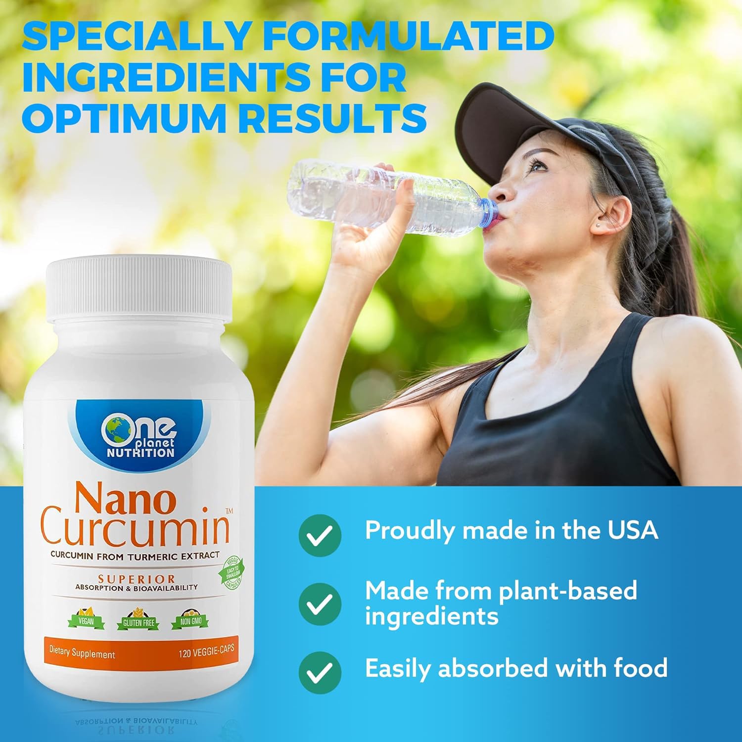 Closeup of Nano Curcumin capsules highlighting nano-size particles.
