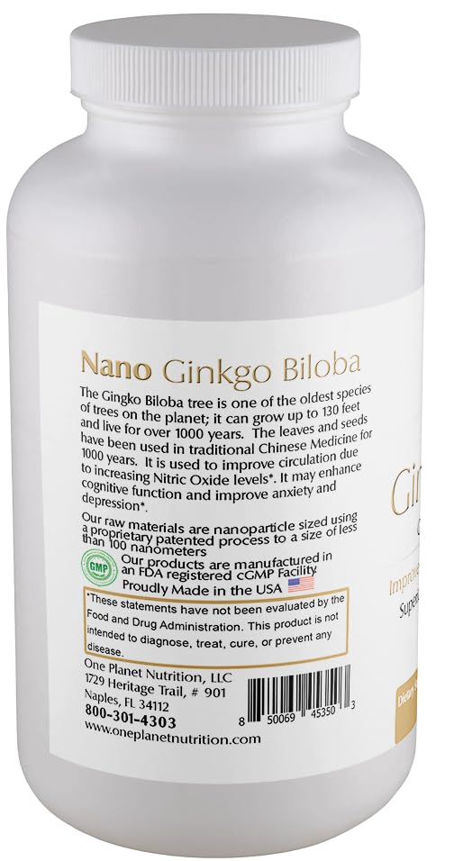 One Planet Nutrition Nano Ginkgo bottle label indicating vegan and gluten-free standards