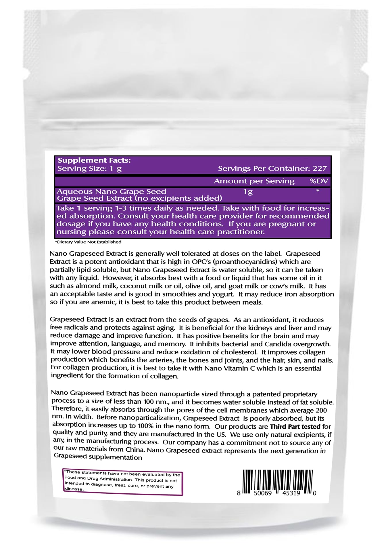 Scoop of grape seed powder ready to blend into smoothies and drinks.