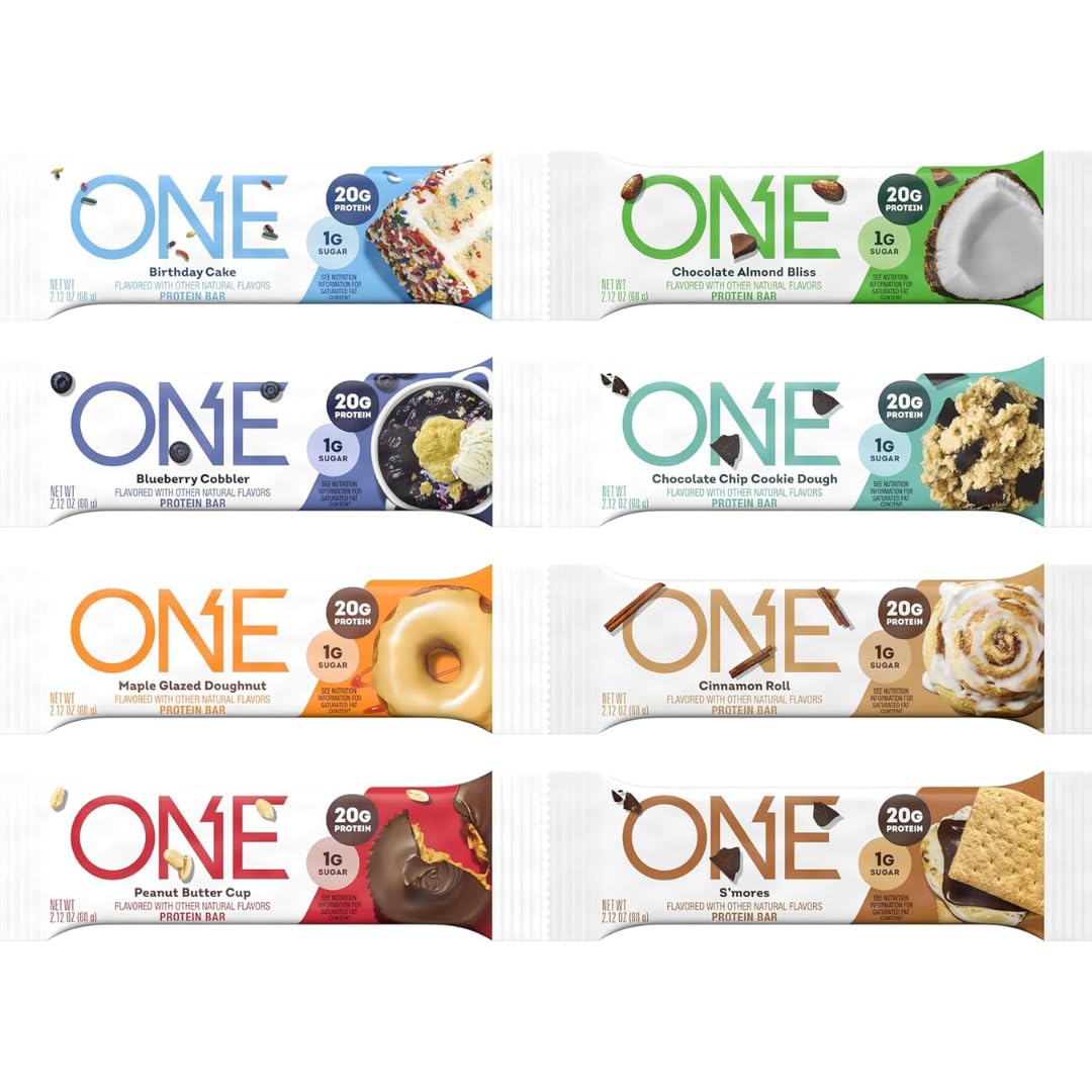 ONE Protein Bars Sampler front pack showcases eight flavors for convenient on-the-go fueling.