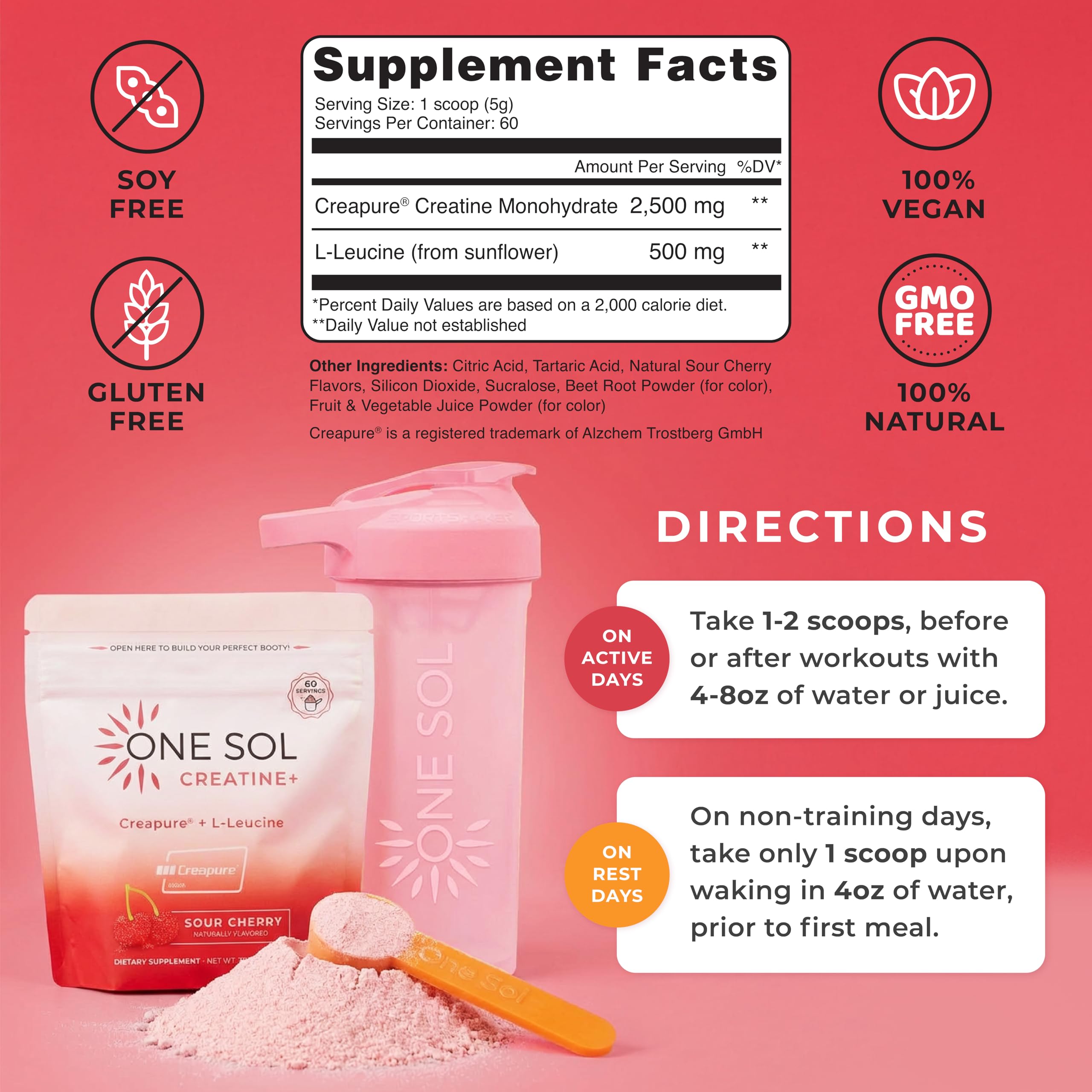 One Sol Creatine for Women powder in glass; flavorless base blends seamlessly into water