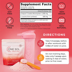 One Sol Creatine for Women powder in glass; flavorless base blends seamlessly into water