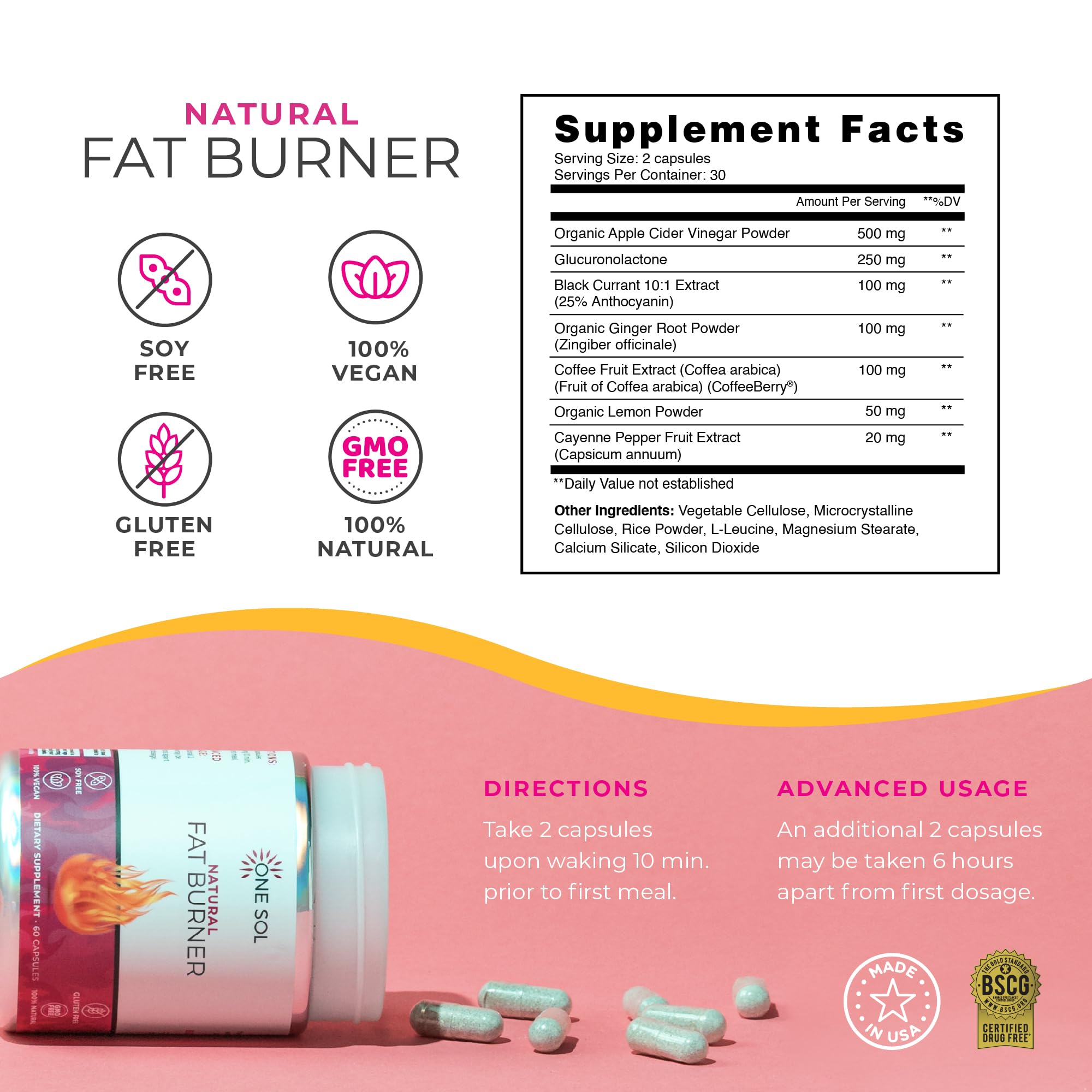 One Sol Fat Burner capsules closeup highlighting natural ingredients.